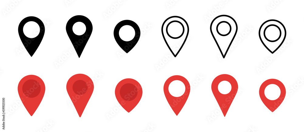 Map pin icon set. Map marker pointer. Location pin sign - obrazy, fototapety, plakaty 