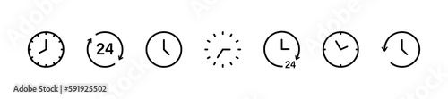 Time clock icon set. Clock outline sign. Clockwise icons