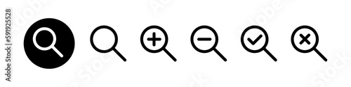 Loupe outline icons. Magnifier loupe sign. Magnifier, search, enlarge, magnifying glass