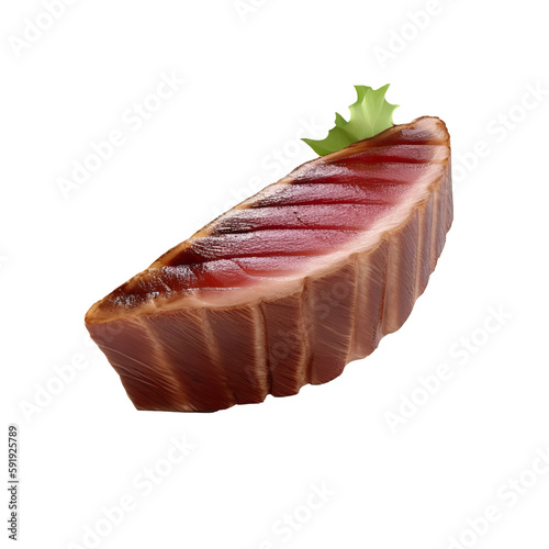 Tuna steak, realistic 3d, rare grilled steak, ultra realistic, icon, falling flying, detailed, food photo