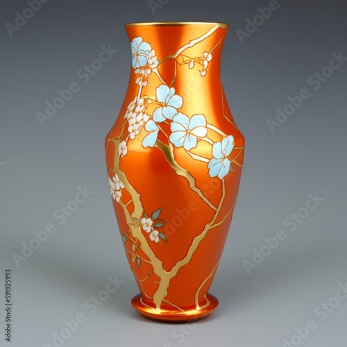 White and gold kintsugi style vase with cracked lines