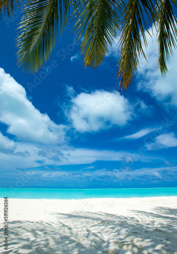 Fototapeta Naklejka Na Ścianę i Meble -  tropical Maldives island with white sandy beach and sea. palm