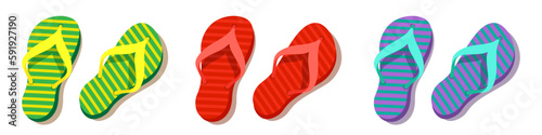 Flip flops set. Vector clipart isolated on white background.