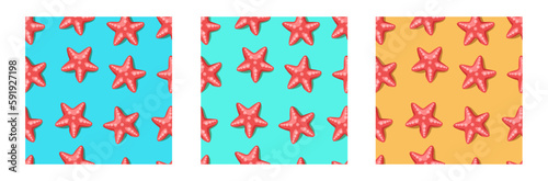 Starfish seamless pattern. Vector set isolated on white background.