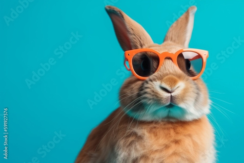 Cool rabbit wearing sunglasses and posing with a funny face against a vibrant and colorful backdrop, representing the humor and playfulness of the animal kingdom. Ai generated © twindesigner