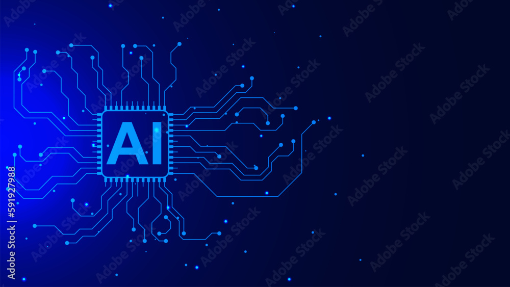 Microchip processor with electronic circuit board technology for artificial intelligence background.