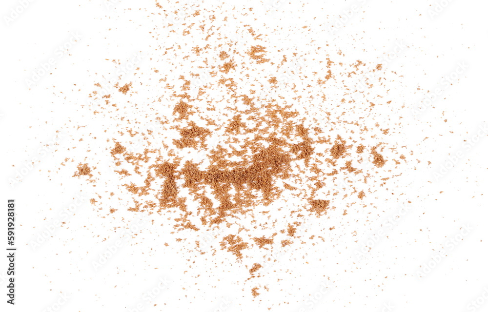 Coriander powder pile isolated on white, top view Coriander powder pile isolated on white, top view