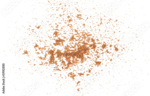 Coriander powder pile isolated on white, top view 