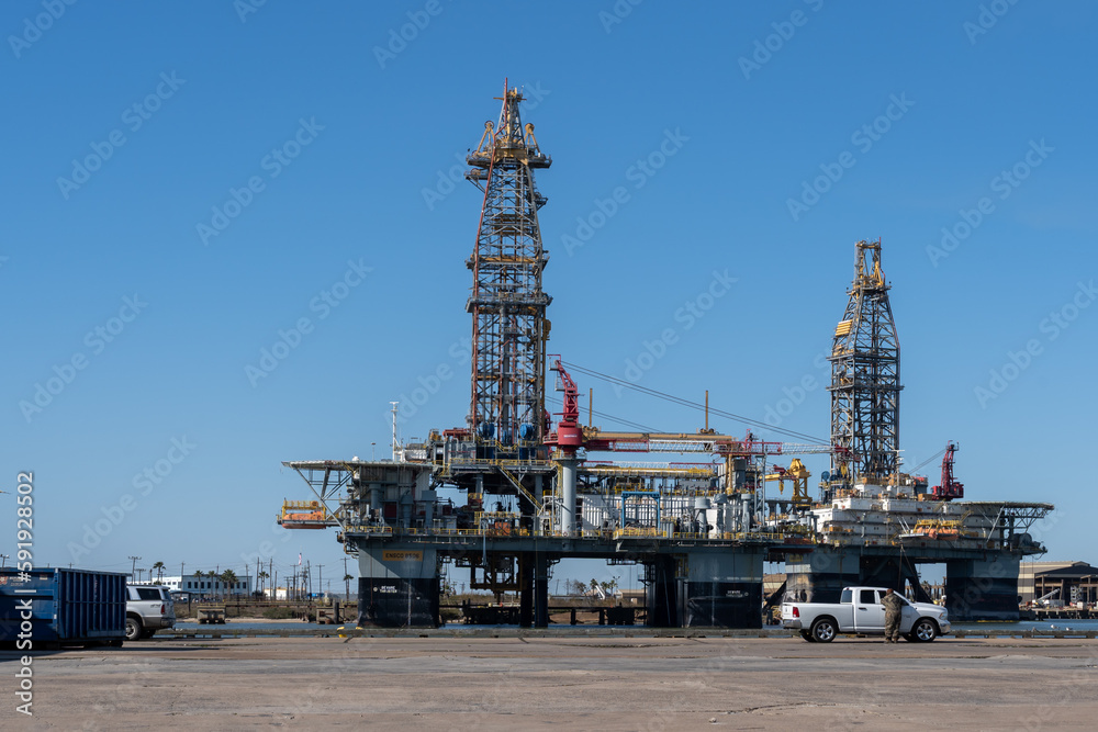 Fototapeta premium An oil drilling platform at the Port of Galveston in Galveston, Texas, U.S. 