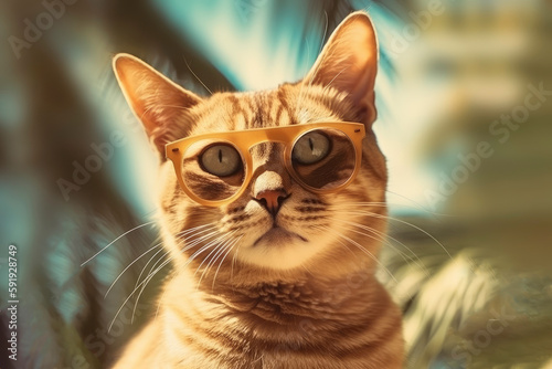 "Tropical Tranquility: Cat Portrait on a Beach Resort Getaway .AI illustration.