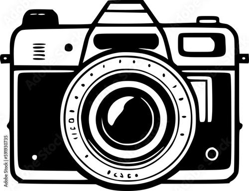 Camera - Black and White Isolated Icon - Vector illustration