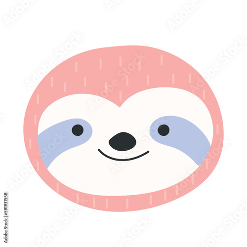 Cute cartoon sloth face. Cute sloth illustration. Hand drawn vector illustration in scandinavian style. Baby print for nursery, baby clothes, poster, postcard.