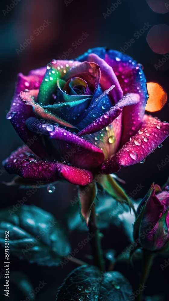 Rose flower with waterdrops. Close up. Generative AI