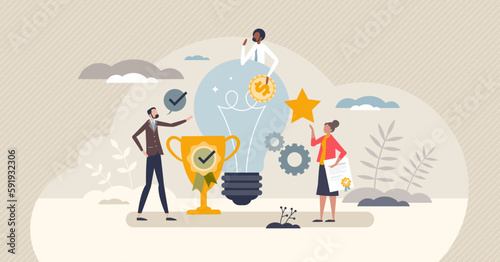 Employee recognition and rewards with motivation bonus tiny person concept. Reward after successful professional job or excellent results vector illustration. Prize money as work gratitude or respect