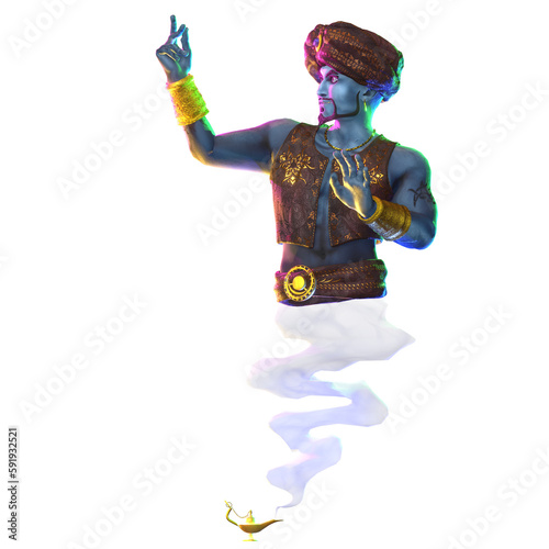 Genie from the lamp. 3D render.