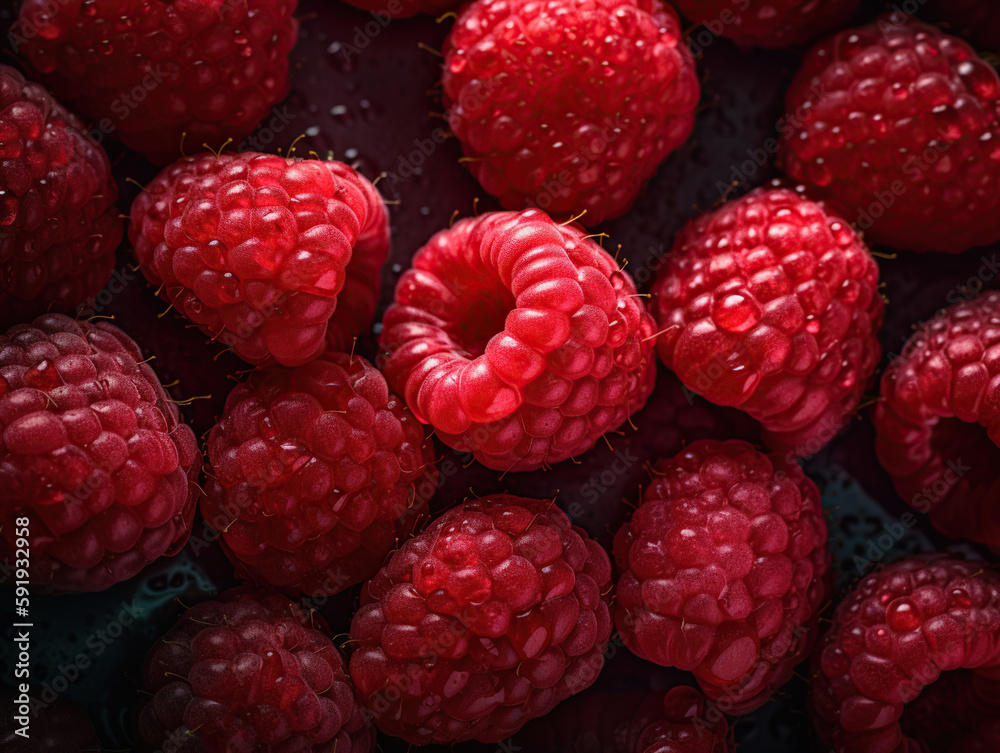 Fresh and sweet raspberries background. generative ai Fresh and sweet raspberries background. generative ai