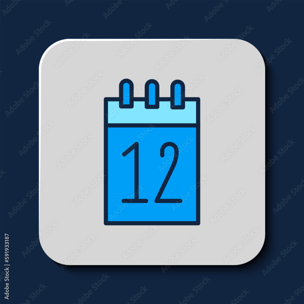 Filled outline Calendar 12 june icon isolated on blue background. Russian language 12 june Happy Russia Day. Vector Filled outline Calendar 12 june icon isolated on blue background. Russian language 12 june Happy Russia Day. Vector