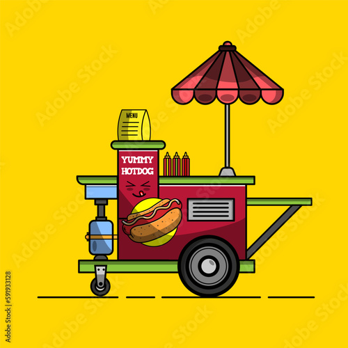 Mobile fast food hot dog kiosk in vector