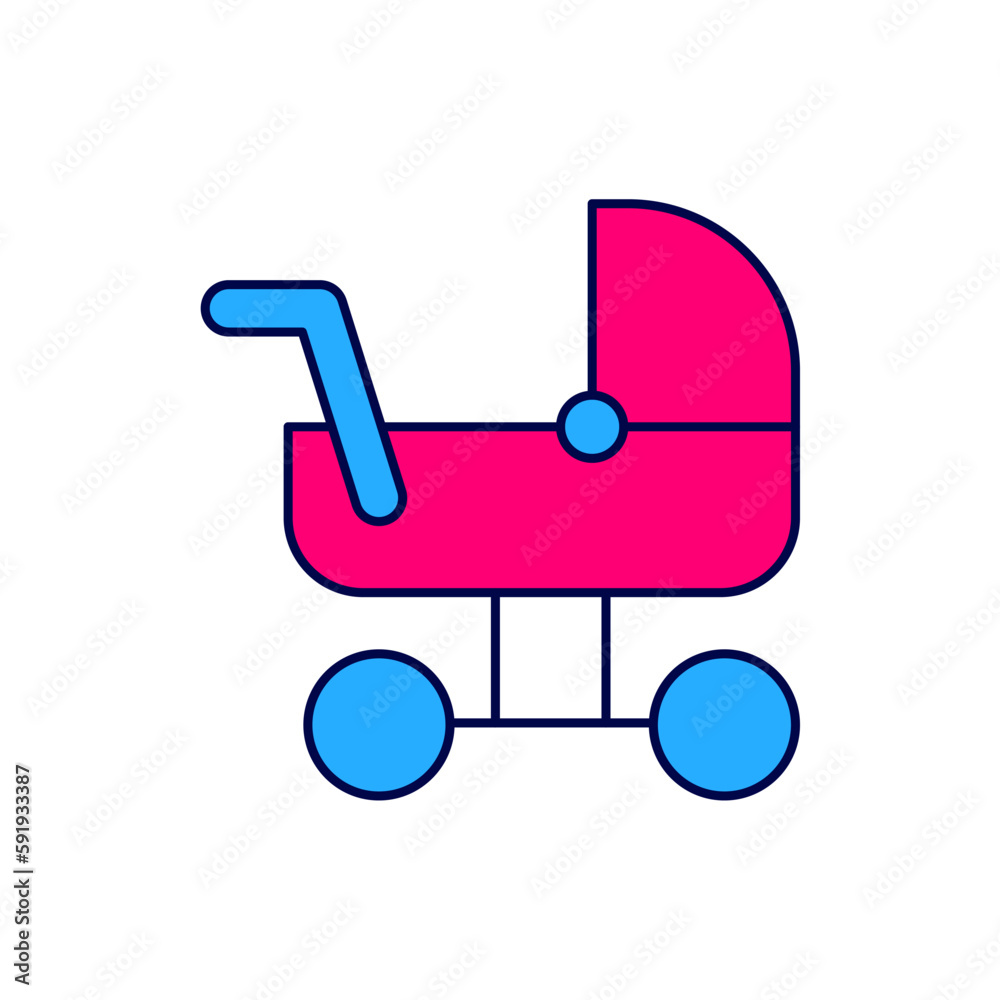 Filled outline Baby stroller icon isolated on white background. Baby carriage, buggy, pram, stroller, wheel. Vector Filled outline Baby stroller icon isolated on white background. Baby carriage, buggy, pram, stroller, wheel. Vector