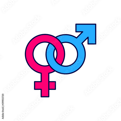 Filled outline Gender icon isolated on white background. Symbols of men and women. Sex symbol. Vector