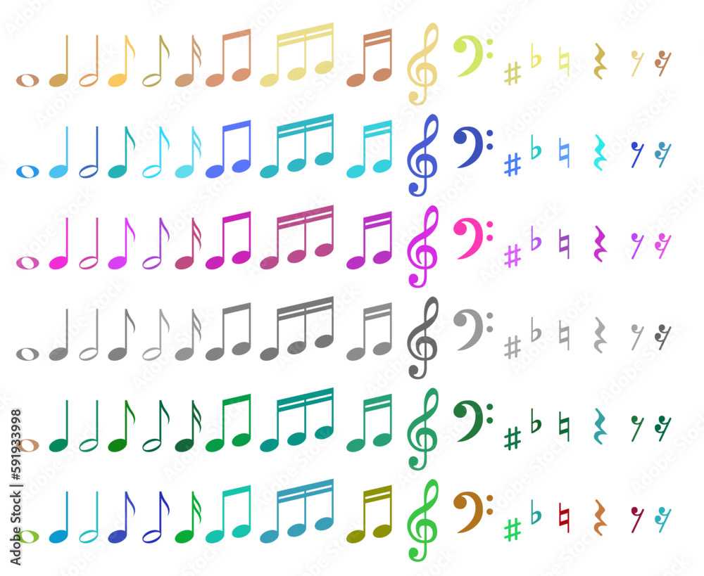 Set of colorful musical notes