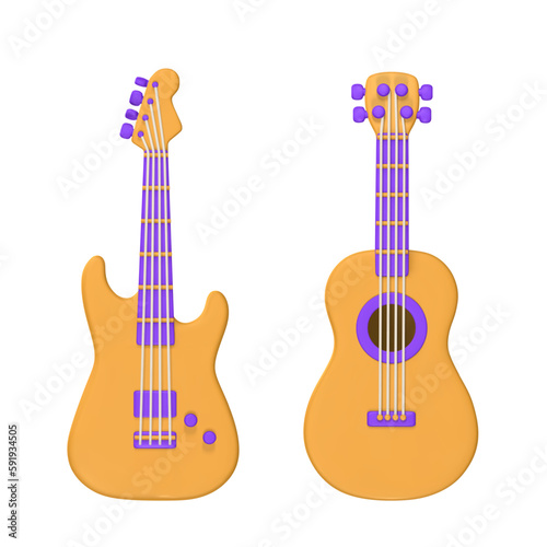 3d realistic electric and acoustic guitar for music concept design in plastic cartoon style. Vector illustration