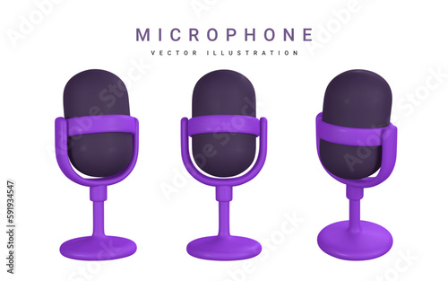 3d microphone for radio, music or karaoke. Audio equipment for broadcasts and interviews in cartoon style. Vector illustration
