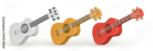 3d realistic acoustic guitar for music concept design in plastic cartoon style. Vector illustration