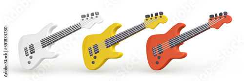 3d realistic electric guitar for music concept design in plastic cartoon style. Vector illustration