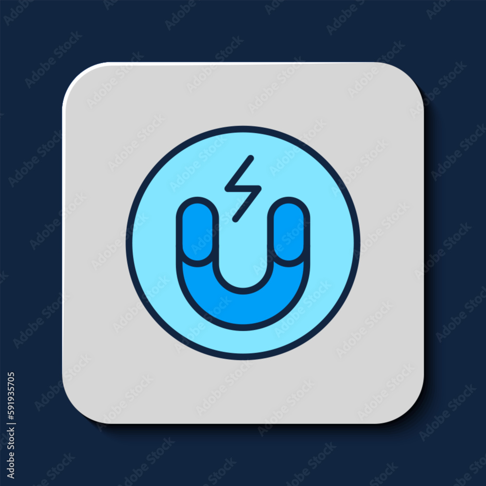 Filled outline Magnet icon isolated on blue background. Horseshoe magnet, magnetism, magnetize, attraction. Vector Filled outline Magnet icon isolated on blue background. Horseshoe magnet, magnetism, magnetize, attraction. Vector