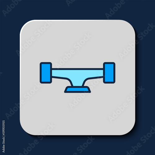 Filled outline Skateboard wheel icon isolated on blue background. Skateboard suspension. Skate wheel. Vector