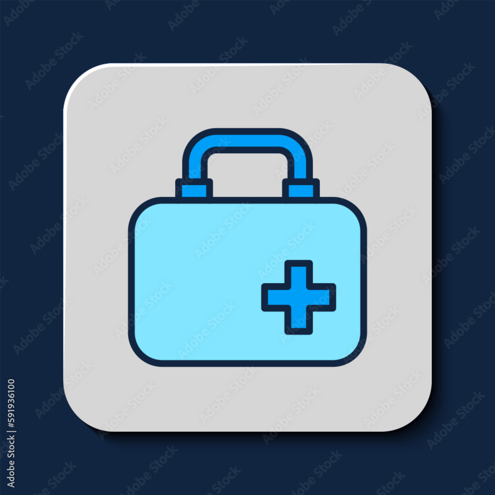 Filled outline First aid kit icon isolated on blue background. Medical box with cross. Medical equipment for emergency. Healthcare concept. Vector Filled outline First aid kit icon isolated on blue background. Medical box with cross. Medical equipment for emergency. Healthcare concept. Vector