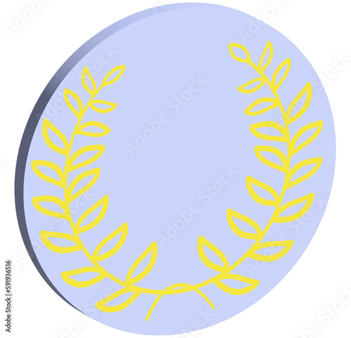 3d blue and yellow ceremonial frame with laurel wreath
