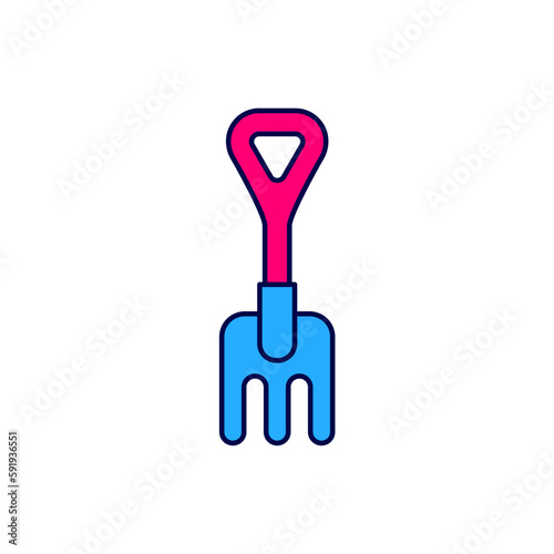 Filled outline Garden rake icon isolated on white background. Tool for horticulture, agriculture, farming. Ground cultivator. Vector