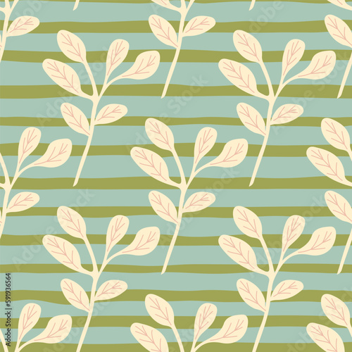 Simple branches with leaves seamless pattern. Organic endless background. Decorative forest leaf endless wallpaper.