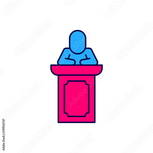 Filled outline Auction auctioneer sells icon isolated on white background. Auction business, bid and sale. Vector