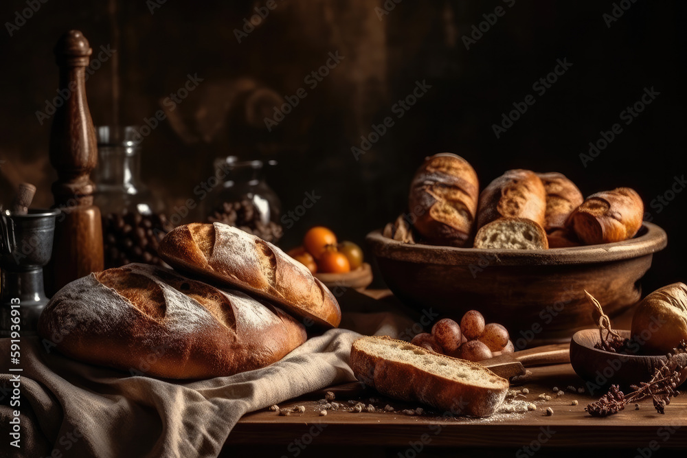 still life with bread created with Generative AI technology