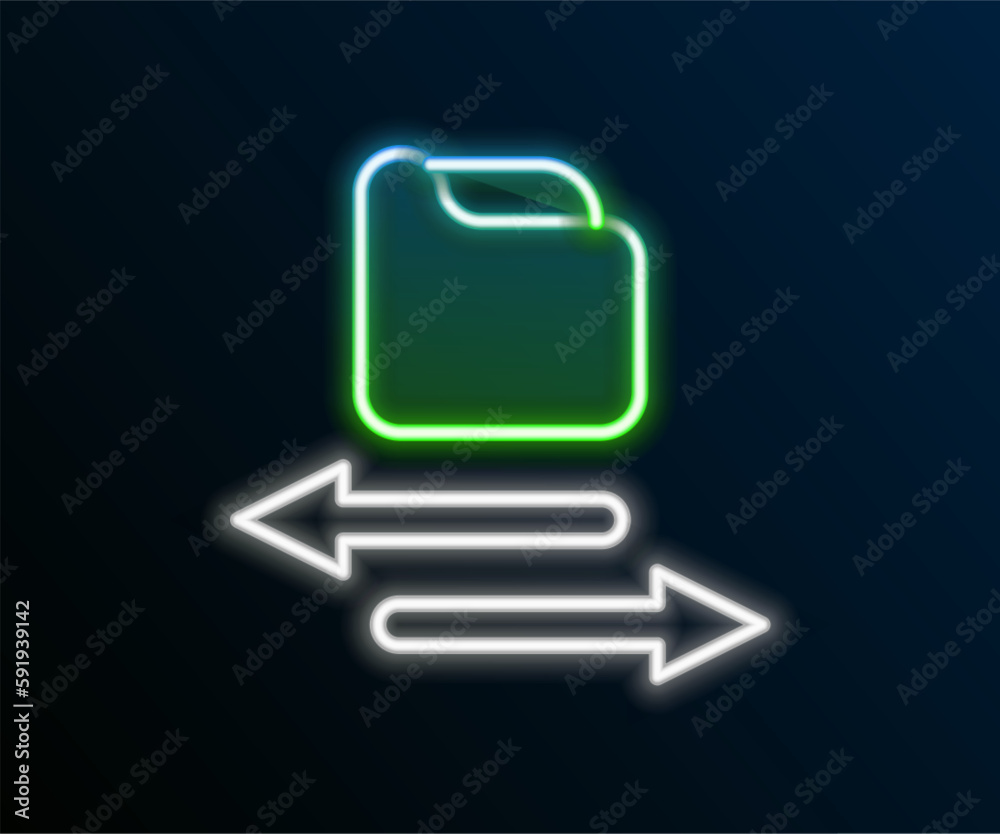 Glowing neon line Transfer files icon isolated on black background. Copy files, data exchange, backup, PC migration, file sharing concepts. Colorful outline concept. Vector Glowing neon line Transfer files icon isolated on black background. Copy files, data exchange, backup, PC migration, file sharing concepts. Colorful outline concept. Vector