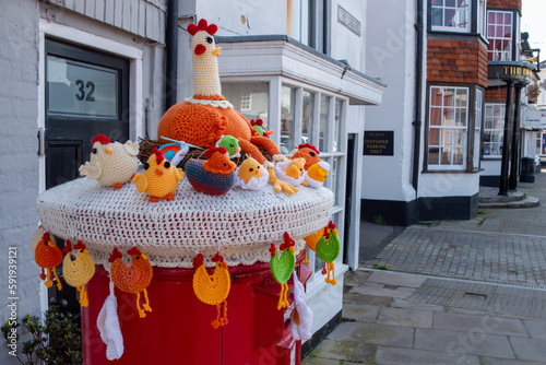 easter Post box topper with chickens chicks and eggs in Titchfield Hampshire England photo