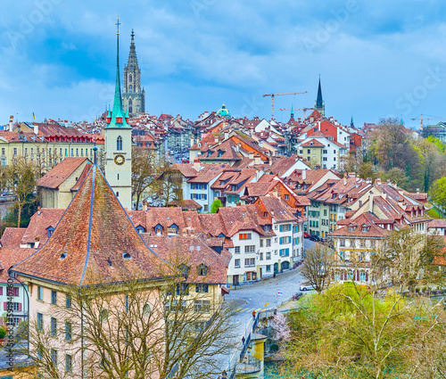 The view on medieval Bern with old townhouses and spoers of churches, Switzerland photo