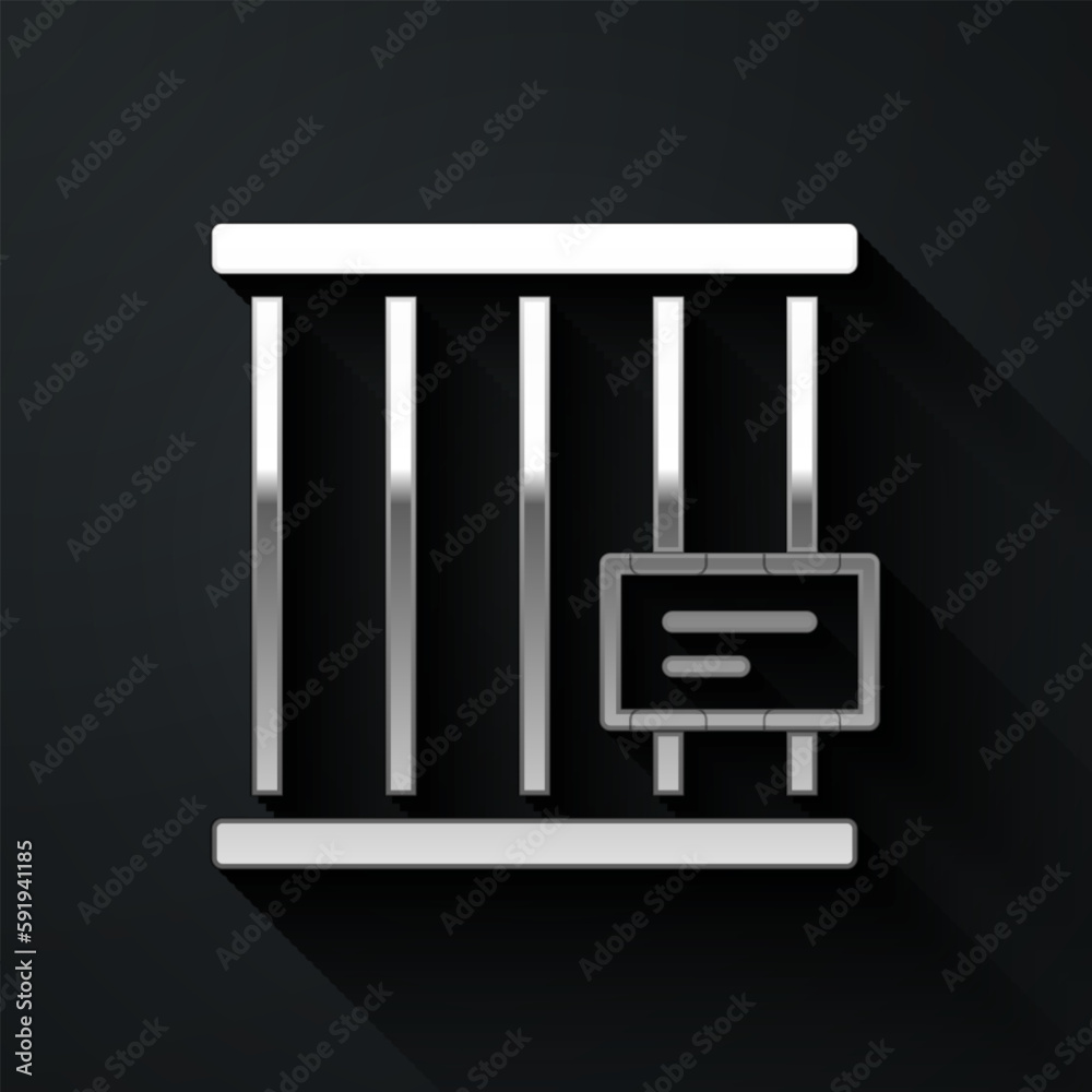 Silver Animal cage icon isolated on black background. Long shadow style. Vector Silver Animal cage icon isolated on black background. Long shadow style. Vector