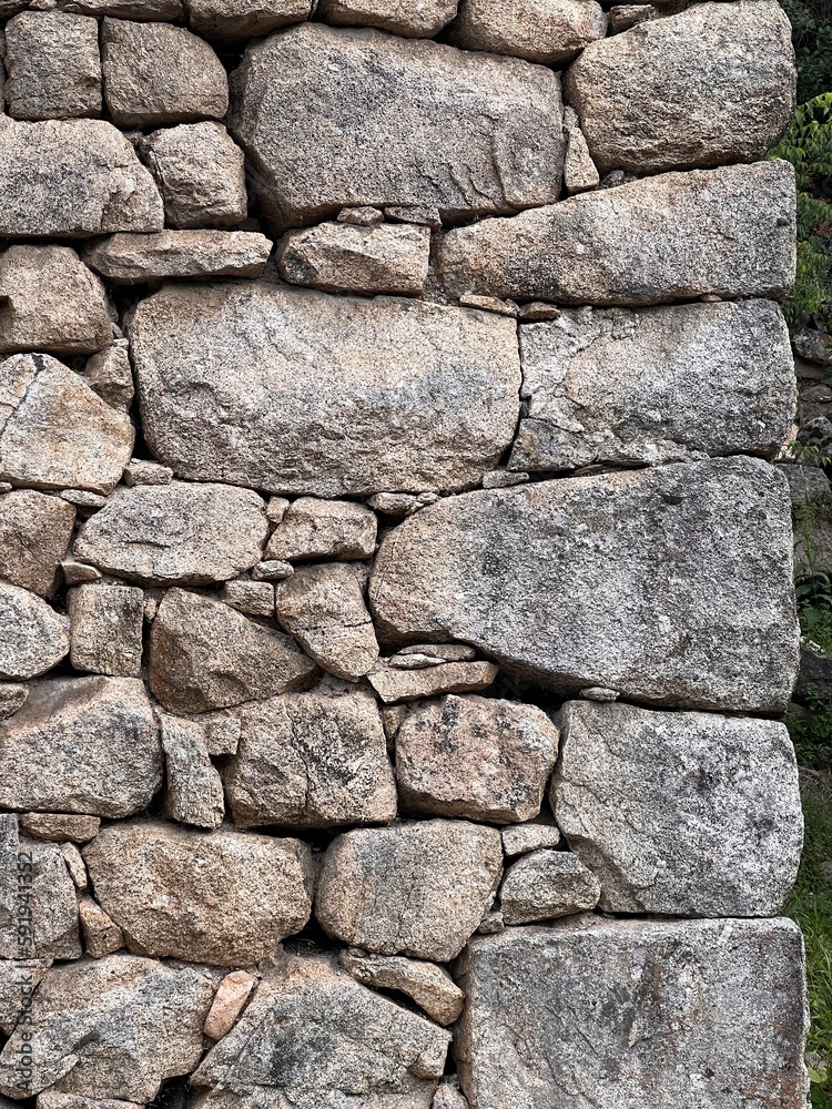 Detail of a traditional dry stone masonry from the south of France in the Cevennes