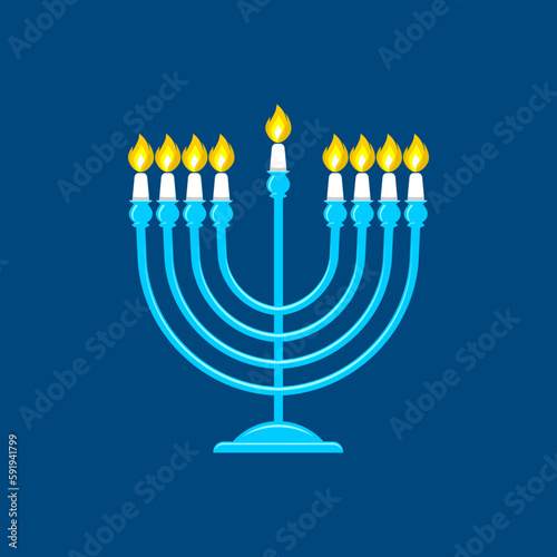 Vector illustration of a traditional Jewish Hanukkah menorah. Holiday candlestick with nine burning candles.