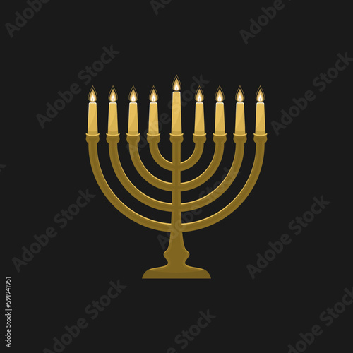 Vector illustration of a traditional Jewish Hanukkah menorah. Holiday candlestick with nine burning candles.