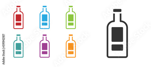 Black Glass bottle of vodka icon isolated on white background. Set icons colorful. Vector