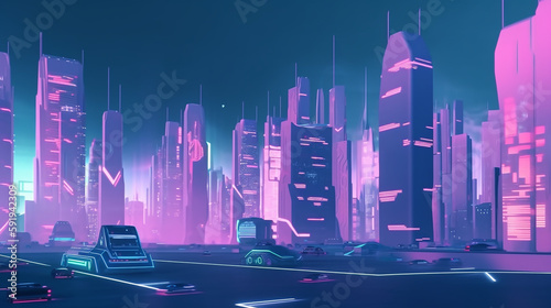 night city skyline background. Generative Ai
