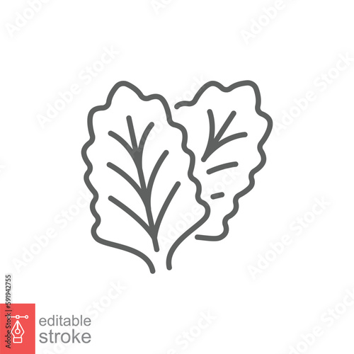 Lettuce vegetable icon. Simple outline style. Salad sign, green vegetable leaves and organic. Thin line symbol. Vector illustration isolated on white background. Editable stroke EPS 10.