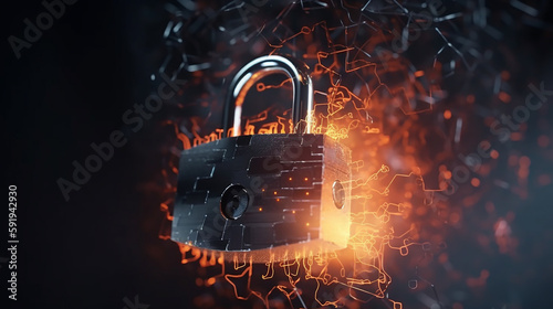 padlock background with glowing lights. web Security background. Generative 