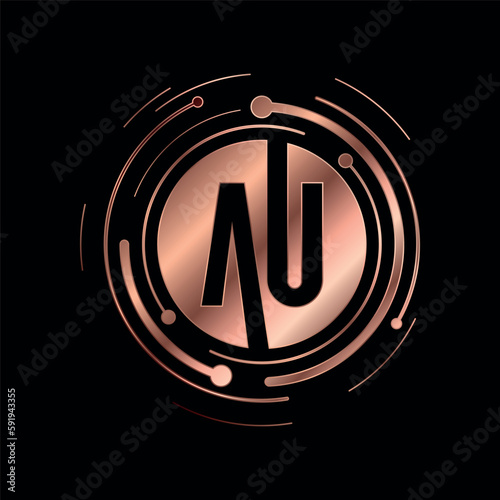 Letter AU Initial Cooper Color Cyber Multimedia Logo