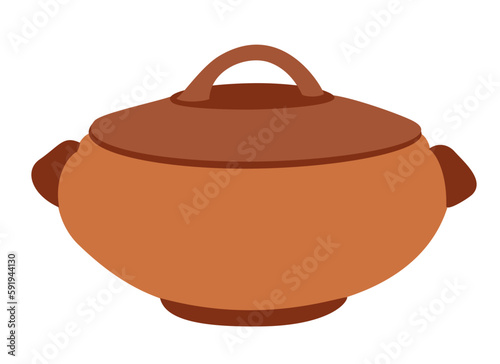 Vector illustration of clay soup tureen isolated on white background. photo